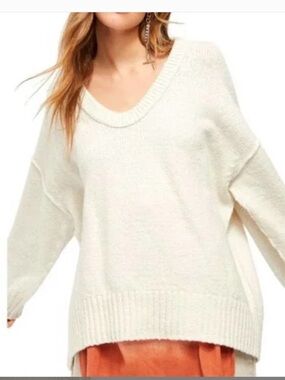 Free People Brookside Oversized Scoop Neck Sweater Ivory Size Medium